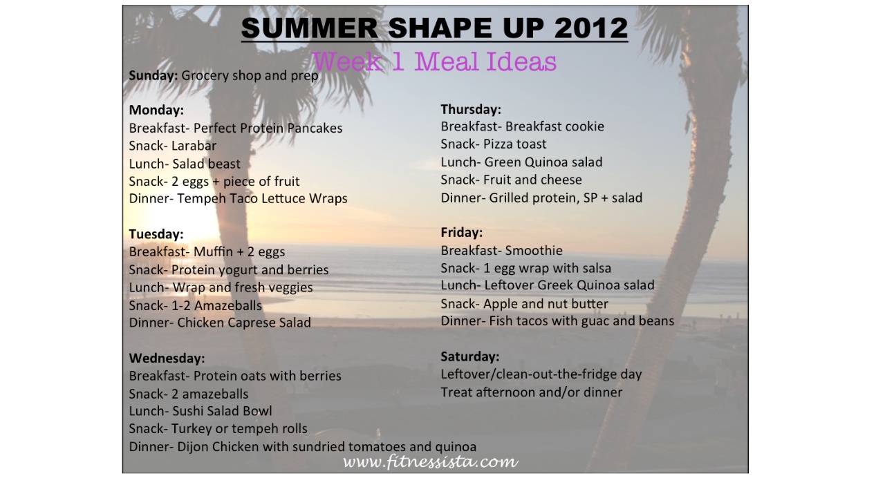 Summer Shape Up week 1 meal ideas