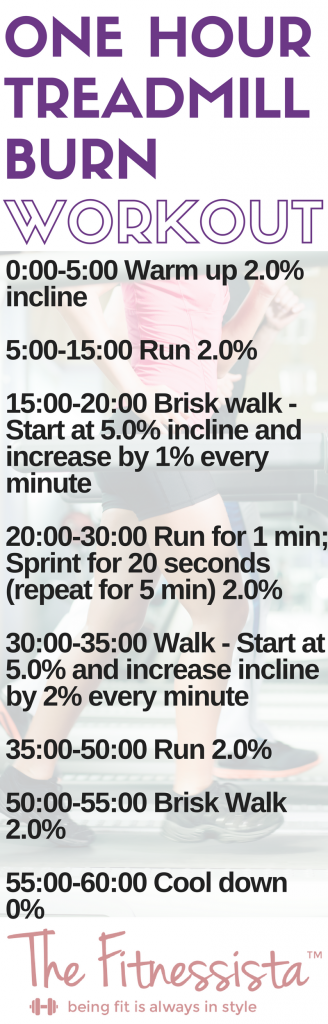 One Hour Treadmill Workout - Mix intervals with hills to keep from getting bored! fitnessista.com