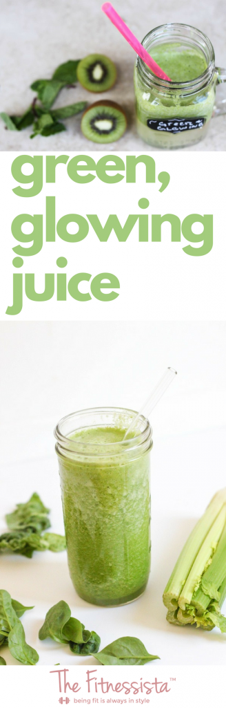 A light, hydrating, refreshing green juice to brighten your day. Leaving the skins on the kiwis gives you an extra boost of nutrients! fitnessista.com | #greenjuice #kiwijuice