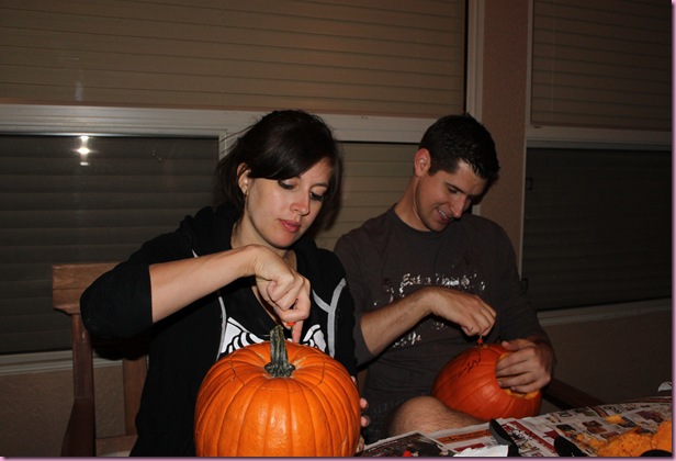 Tom and me carving pumpkins