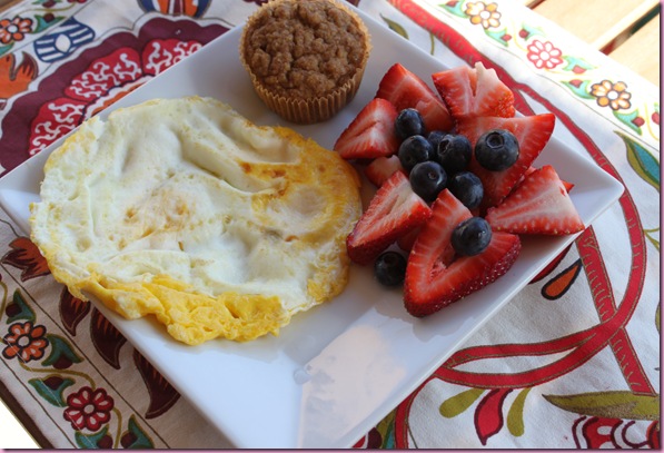 egg, fruit and muffin