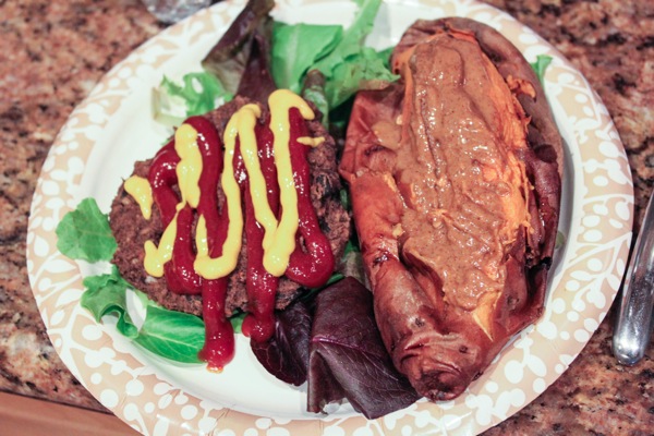 Burger and sweet potato