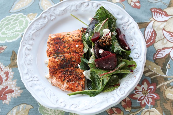 Salmon and salad