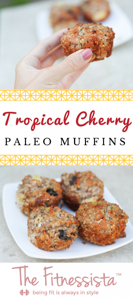 Tropical cherry paleo muffins are full of bright fruity flavor! Packed with healthy fats and fiber, they're perfect for breakfast or snack. fitnessista