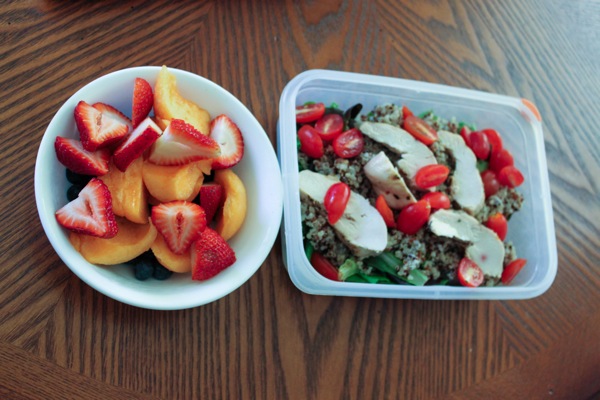 Salad and fruit food prep to eat clean on-the-go