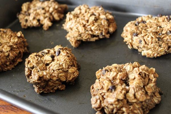 Healthy baked breakfast cookies in the oven