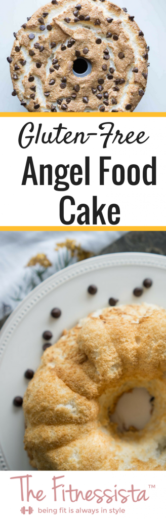 This gluten-free angel food cake is an excellent substitute for the original kind. Fluffy, light gluten-free angel food cake is perfect with coffee and would be excellent with some summer berries for dessert! | fitnessista.com | #glutenfreedessert #glutenfreeangelfoodcake #angelfoodcakerecipe