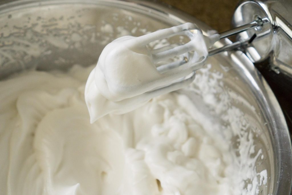 Egg whites whipped to stiff peaks