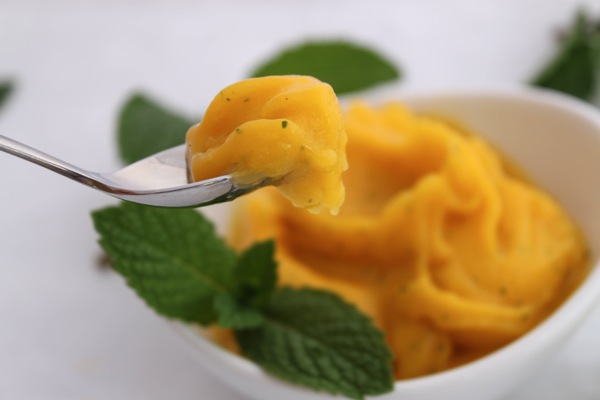 spoonful of mango mint sorbet