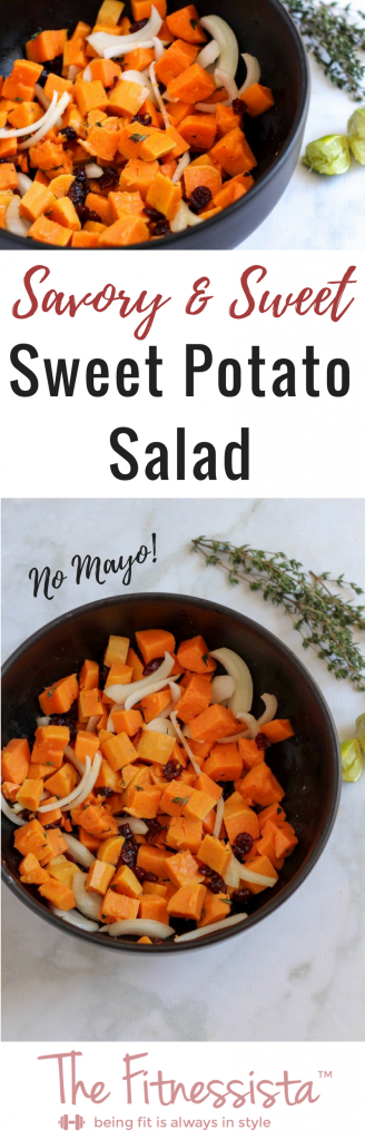 A delicious and healthy sweet potato salad minus the mayo. A fun and healthy twist on regular potato salad with unexpected seasonings. fitnessista.com