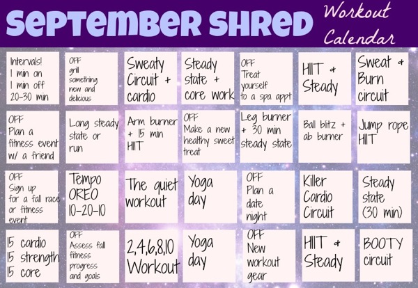 September Shred Workout Calendar The