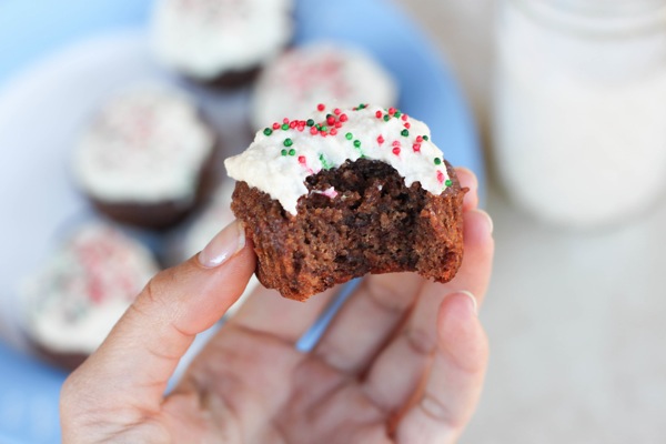 Paleo peppermint brownie with a bite mark