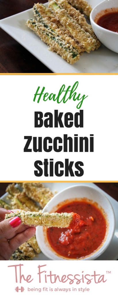 Here's a recipe for healthy baked zucchini sticks, so you can have all the goodness of your favorite appetizer without all the grease! fitnessista.com #healthysnack #bakedzucchinisticks #appetizer #healthyappetizer #zucchinisticksrecipe