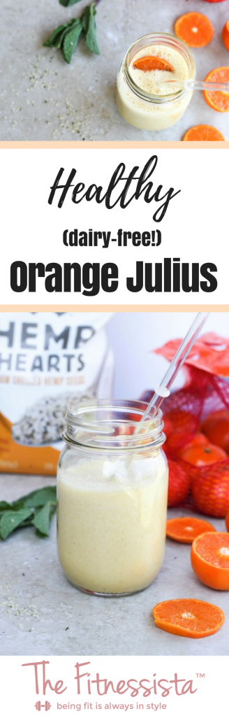 This homemade healthy Orange Julius is made with almond milk and healthy fats! Dairy-free Orange Julius is a delicious and nutritious treat. fitnessista.com | #homemadeorangejulius #dairyfree 