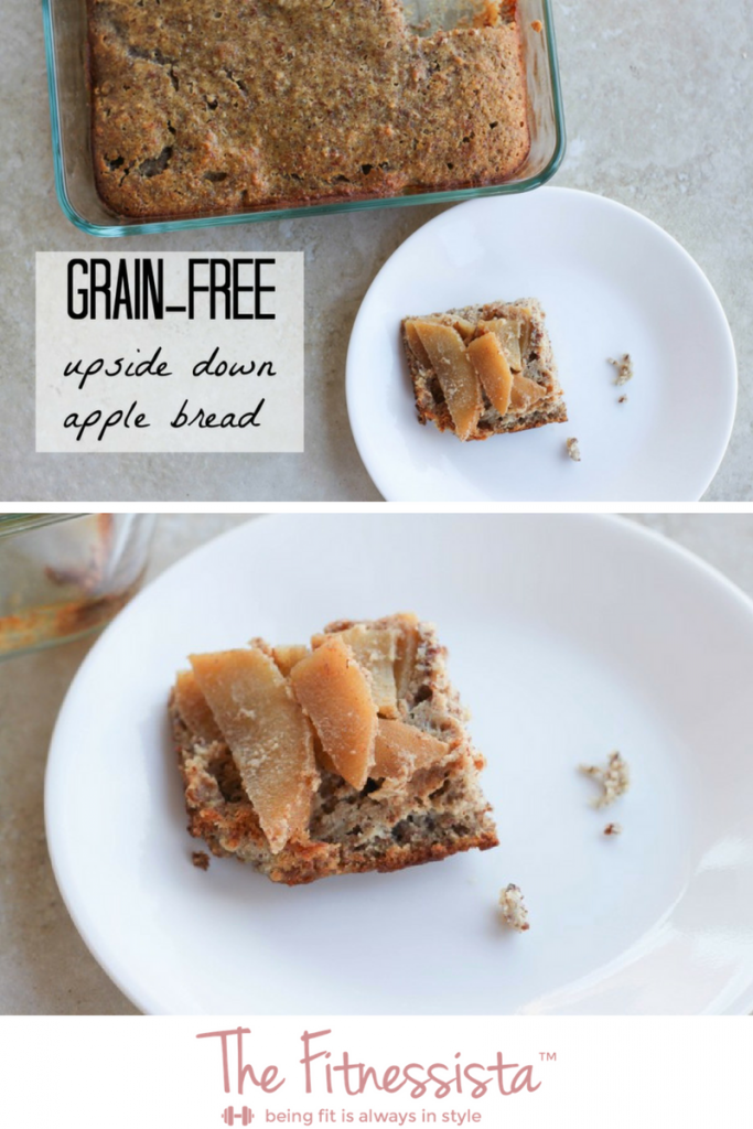 Grain-free apple bread, upside down style! This grain-free bread is perfect with a cup of coffee for breakfast or even works well for a grain-free dessert! fitnessista.com