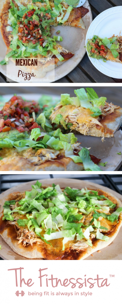 Pizza crust topped with Mexican toppings your choice! The enchilada sauce brings the flavors in this Mexican pizza recipe together. fitnessista.com #mexicanpizza #pizzarecipe
