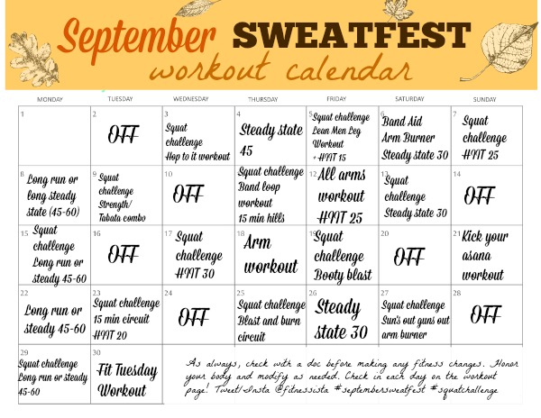 september sweatfest workout calendar