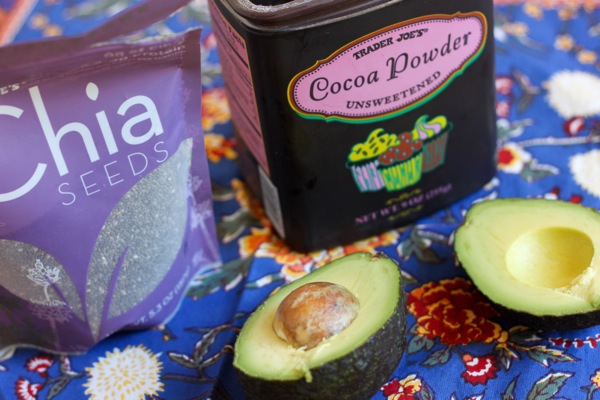 Ingredients for chocolate avocado chia pudding