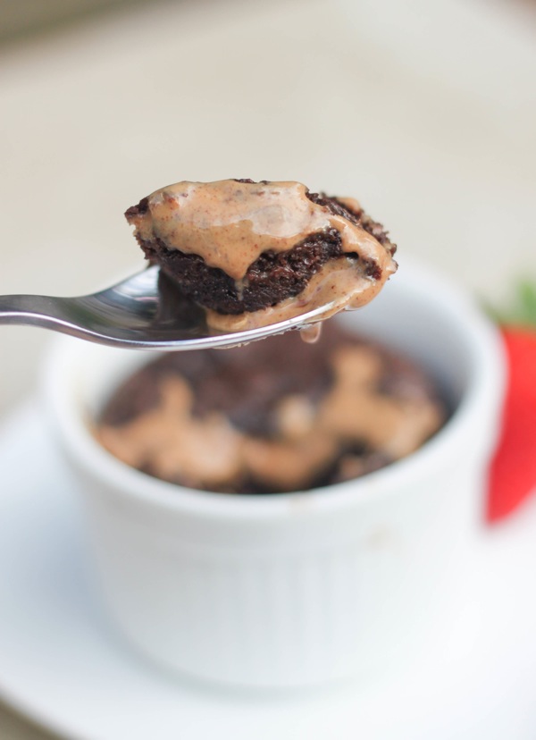 Paleo molten chocolate cake with almond butter close up