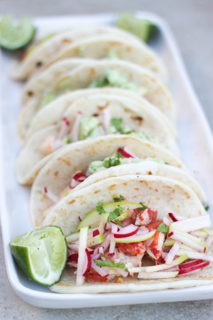 lobster street tacos with avocado aioli