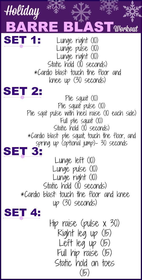Holiday Barre Blast Workout - This barre HIIT workout combines the benefits of endurance strength training through high reps with cardio blasts for a super calorie burn. It's also a great travel workout this holiday season since all you need is bodyweight! fitnessita.com #barreworkout #HIITworkout #barrehiitworkout #bodyweightworkout #travelworkout