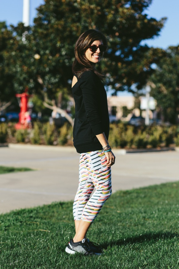 Lululemon full-length leggings with funky sheer mesh cutouts. Pretty and  fun!