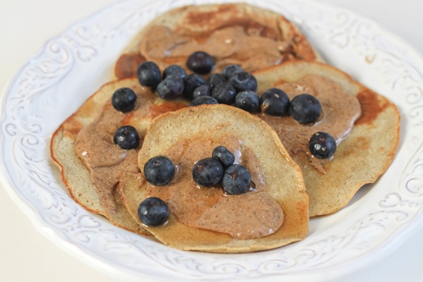 banana oat pancakes with blueberries