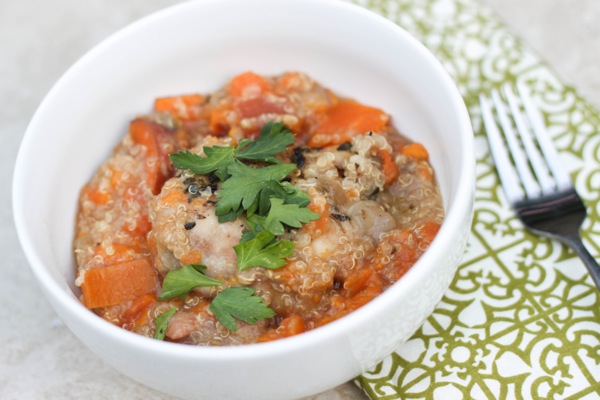 slow cooker chicken, sweet potato and quinoa soup
