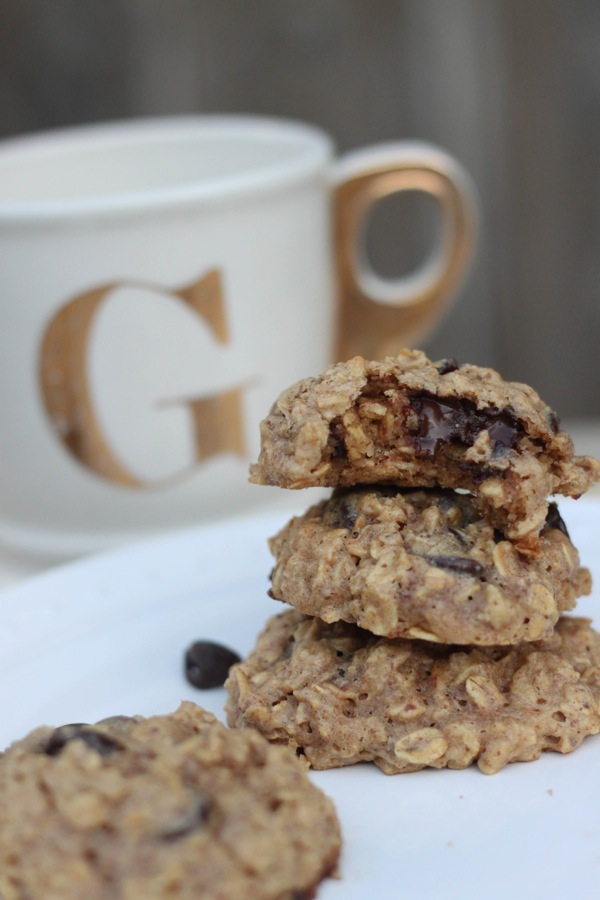 Healthy oatmeal peanut butter chocolate chip cookie stack