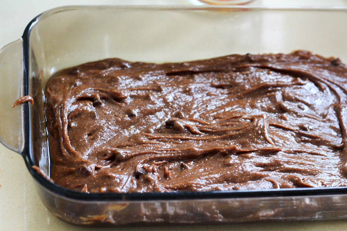 Brownie batter in baking dish
