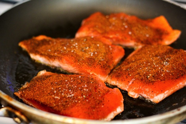 Searing salmon