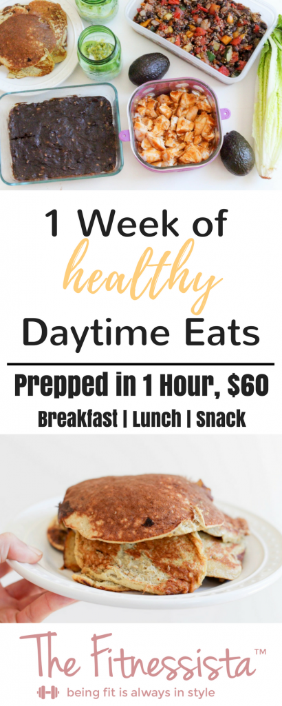 Here's your step-by-step meal prep plan for one week of healthy daytime eats, including grocery list! Meal planning can help you save time, money, and stick with your healthy eating goals. | fitnessista.com | #mealprep #healthymealplan #mealplan