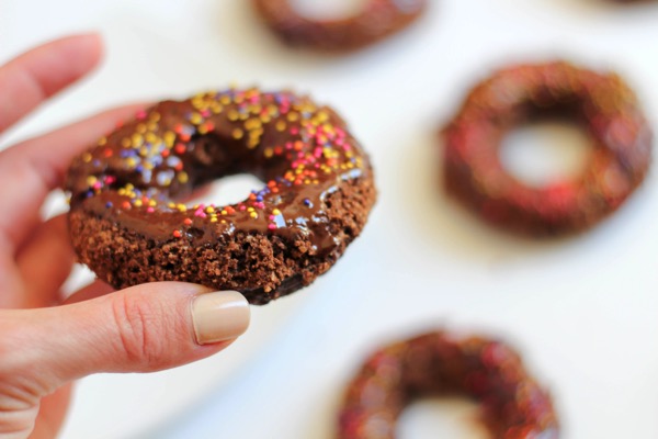 Chocolate protein donut closeup