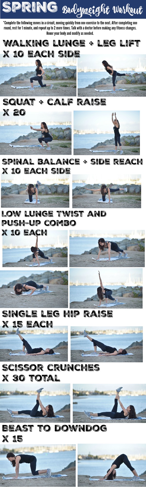 Spring bodyweight workout you can do anywhere! Take this workout outside or try it in your hotel room next time you're traveling! fitnessista.com