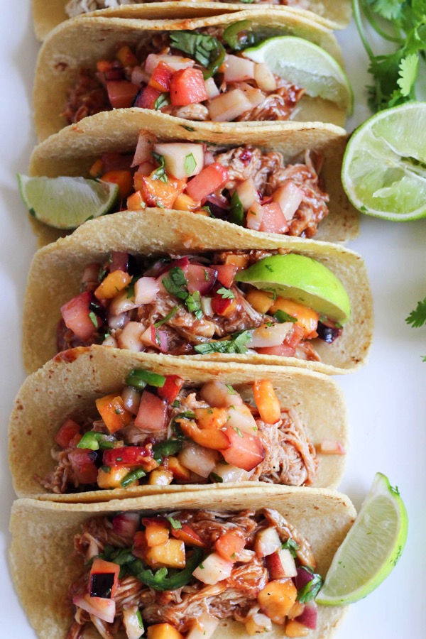 Bbq chicken tacos with stone fruit salsa