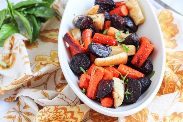 Honey Dijon Roasted Root Vegetables are a perfect healthy side dish for Thanksgiving feasts or parties. They're also Paleo and gluten-free! fitnessista.com