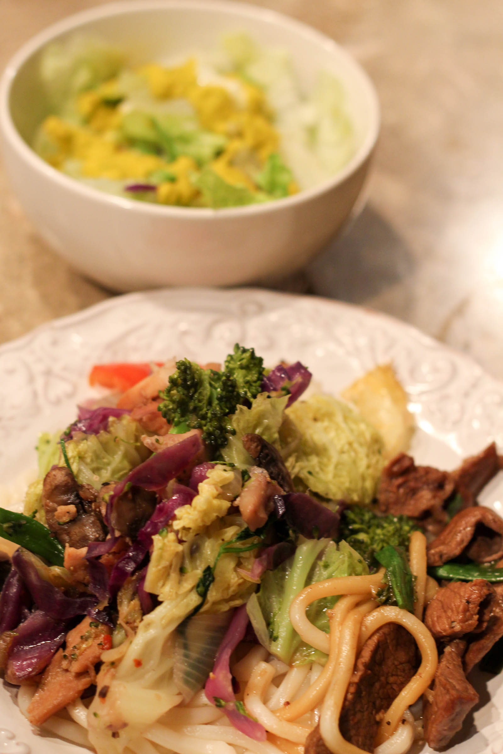 stir fry dinner and salad