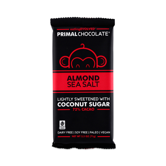 primal chocolate almond seasalt coconut sugar-sweetened chocolate bar