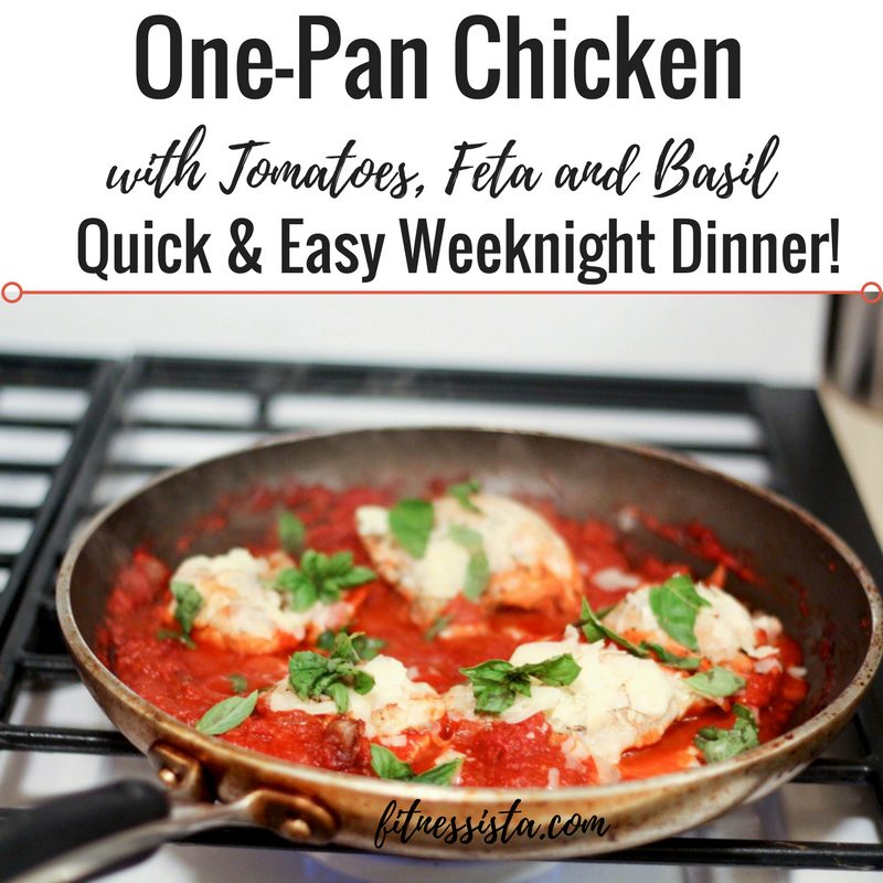 Skillet Chicken with Tomatoes, Feta and Basil - a quick and easy weeknight meal! fitnessista.com