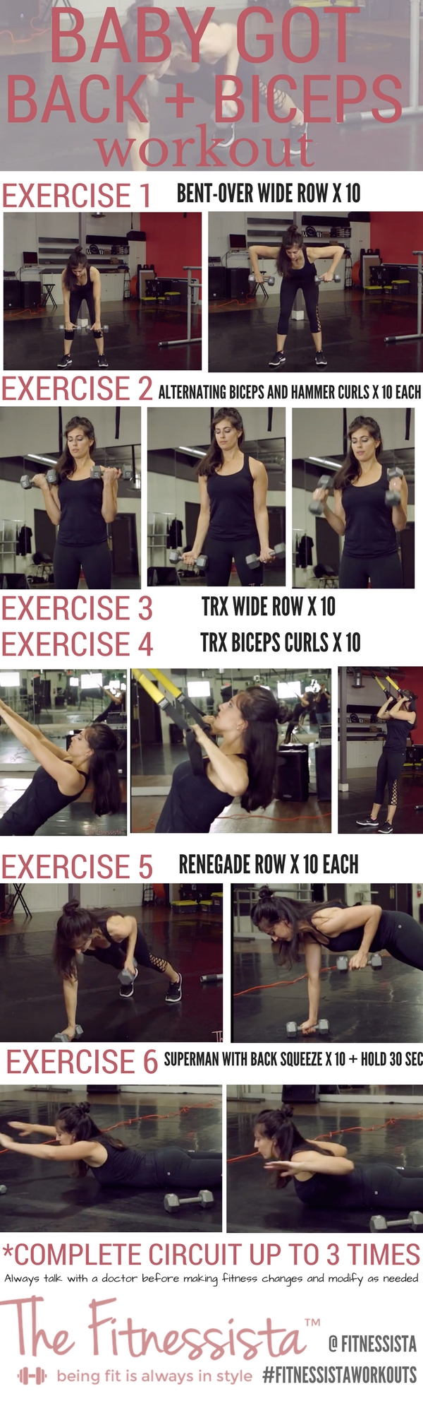 If you're working on your upper body for spring and summer, add this into your routine! This back and biceps circuit is an awesome combo of traditional strength + TRX for strong and sexy back and biceps muscles. Check out fitnessista.com for the details + a video how-to
