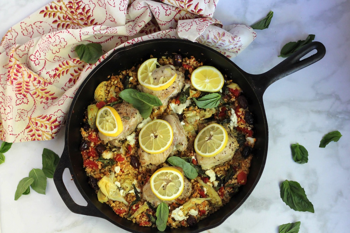 Mediterranean chicken with cauliflower rice