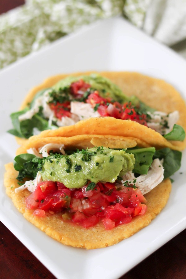 Chicken tacos on homemade tortillas. Quick and easy homemade tortilla recipe! fitnessista.com