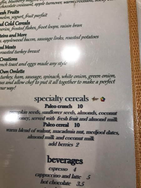 Paleo cereal at Disney