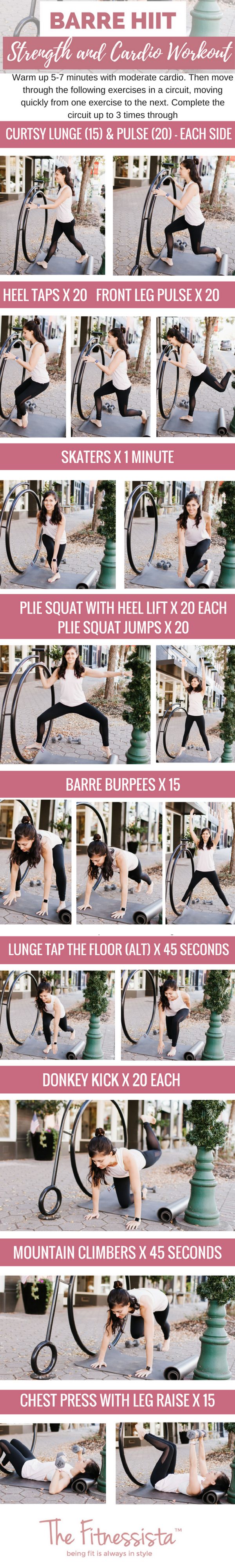 A Barre HIIT workout that combines sweaty cardio intervals with muscular endurance training. Get super lean muscles without needing to lift heavy weights! You can do this one anywhere. fitnessista.com
