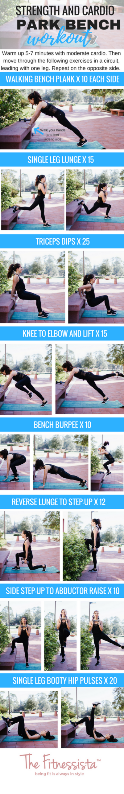 Park bench strength and cardio workout The Fitnessista