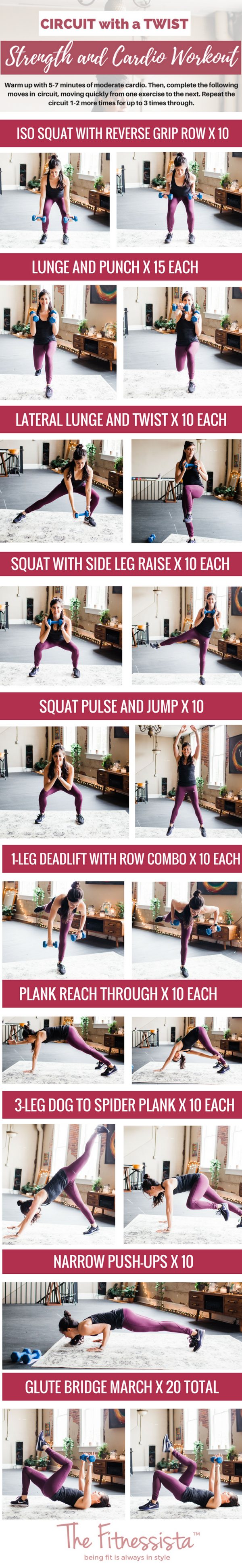 Circuit with a twist! Simple ways to change up your favorite strength training moves. fitnessista.com #circuitworkout #strengthworkout #strengthandcardioworkout