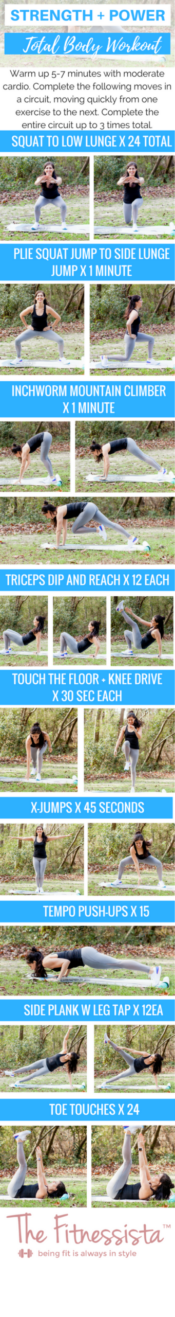 A total body strength and power workout you can do anywhere. Mix up HIIT training with strength for awesome results. fitnessista.com