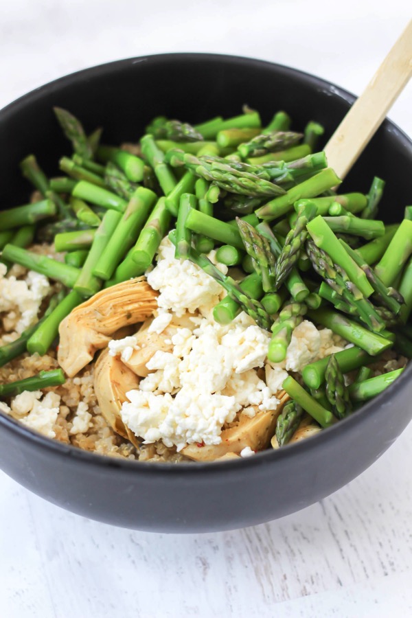 Spring artichoke asparagus quinoa salad