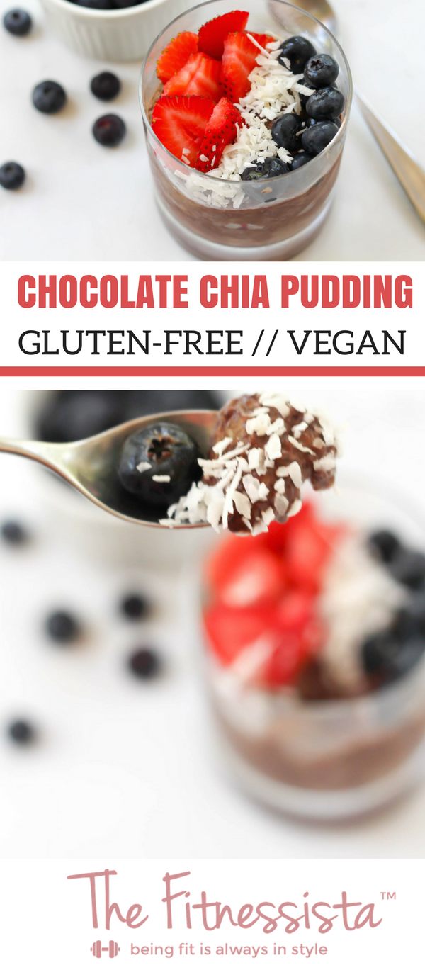 This chocolate protein chia pudding is the perfect make-ahead breakfast. Simply prep it the night before, and this creamy, chocolate-y gluten-free and vegan pudding will be waiting for ya when you wake up. fitnessista.com #chocolatechiapudding #chocolatechiaproteinpudding #makeaheadbreakfast #veganrecipes #veganbreakfast