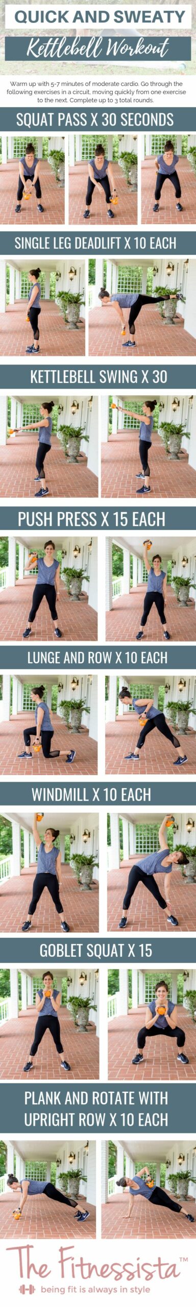 Quick and sweaty 1 kettlebell workout you can do anywhere. All the details at fitnessista.com